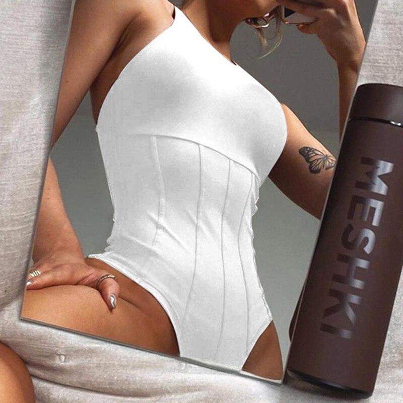 Lady Skinny Halter Corset Bodysuit Tops New Summer Sling Playsuit Backless Sports Sexy U Neck Jumpsuit Overalls One Piece Basic