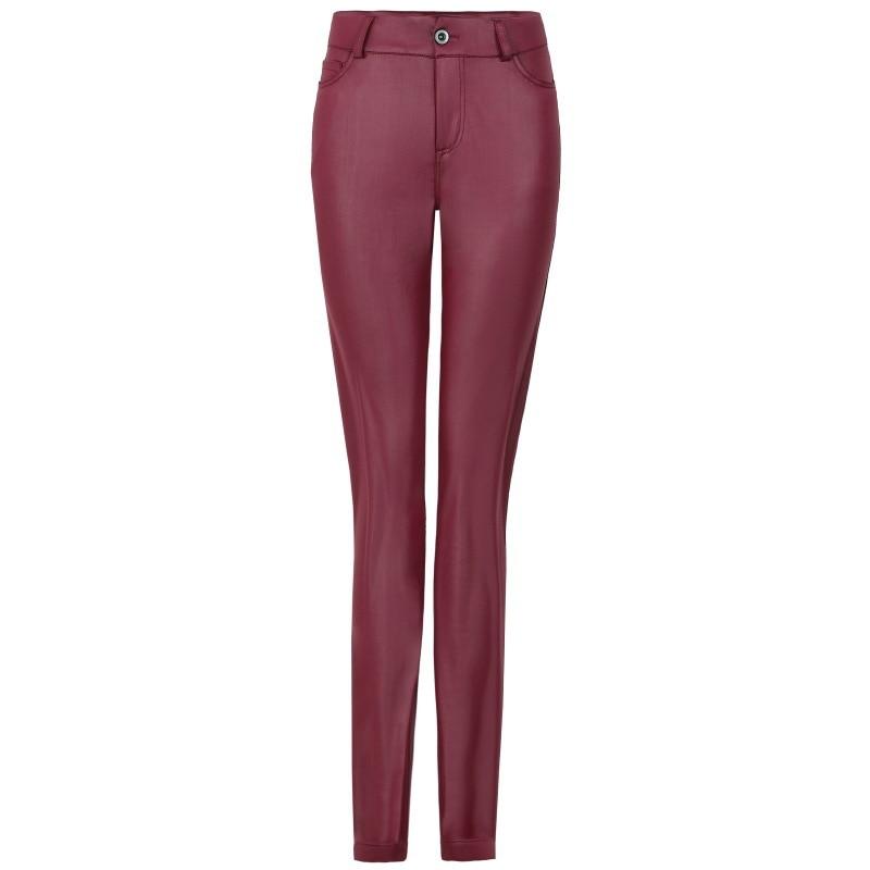 Pure Color Leather Casual Pants Small Feet Pants Spring Women Pu Leather Pants Black Sexy Stretch Bodycon Leather Pants High Red