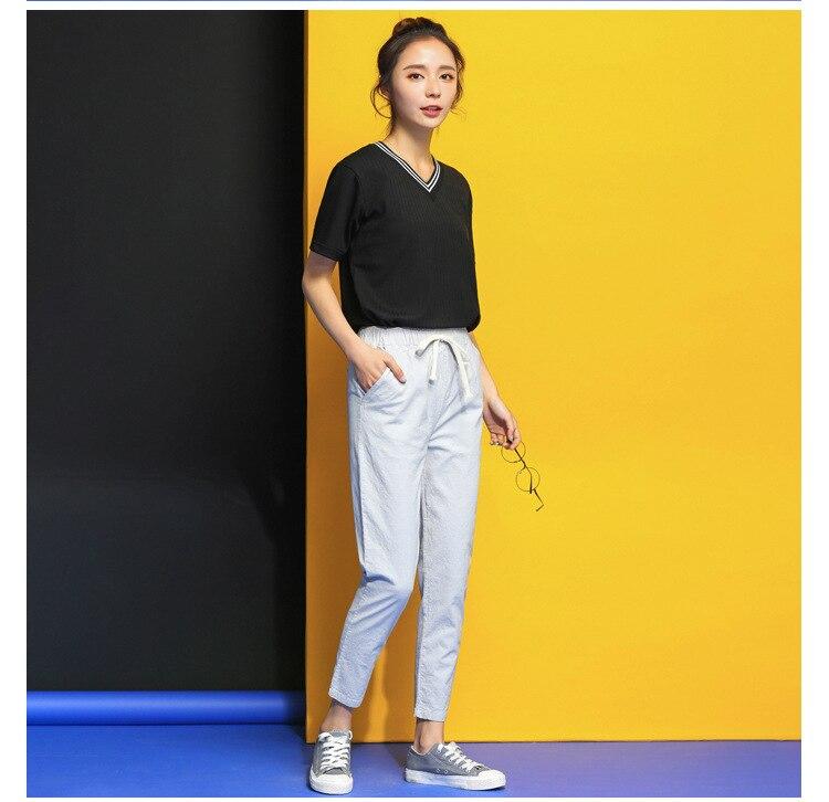 Women Casual Harajuku Long Ankle Length Trousers 2021 Summer Autumn Large Solid Elastic Waist Cotton Linen Pants Black Pants