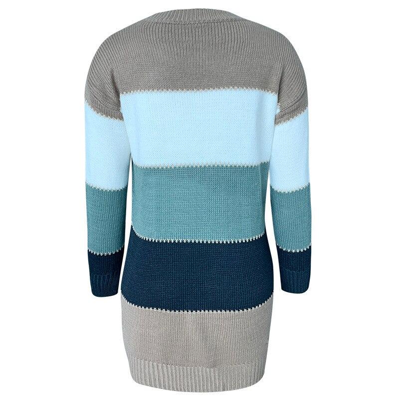 Women's O Neck Sweater Dress Patchwork Color Long Sleeve Knitted Pullover Casual Lady Clothing Striped Sexy Night Party Dresses