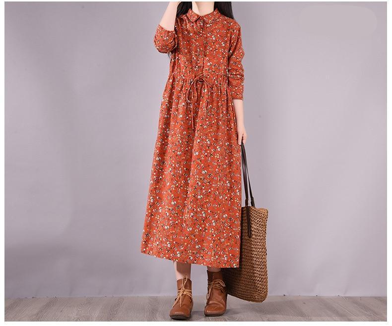 2022 New Long Sleeve Spring Dress Print Floral Draw String Slim Vintage Office Lady Work Blouse Dress Women Casual Autumn Dress