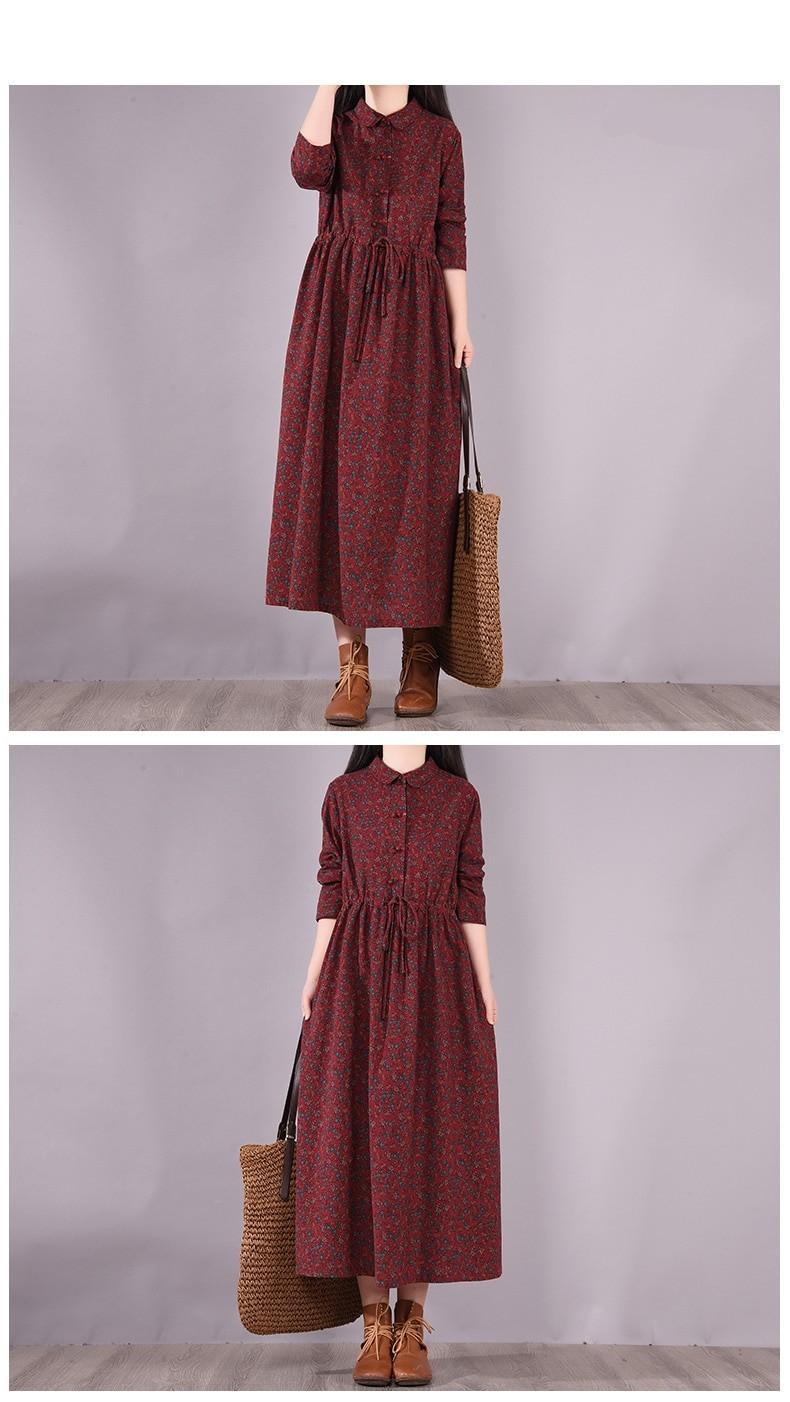 2022 New Long Sleeve Spring Dress Print Floral Draw String Slim Vintage Office Lady Work Blouse Dress Women Casual Autumn Dress