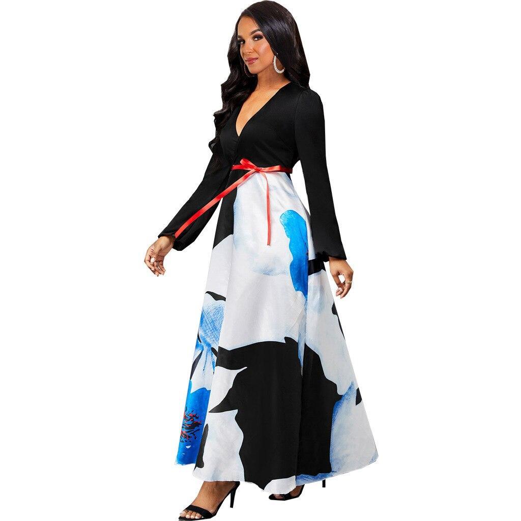 Spring Summer Lady Plaid Women's Maxi Dress Wave Print Long Sleeve V-Neck Casual Slim Holiday Dress 2022 Women Fashion Clothing