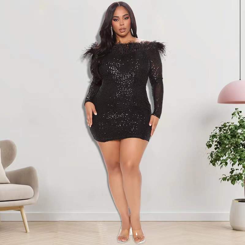 Spring Sexy Mini Sequin Dress Plus Size Women Solid Party Elegant Dresses Female Casual Evening Dress 2022 Streetwear Clothing