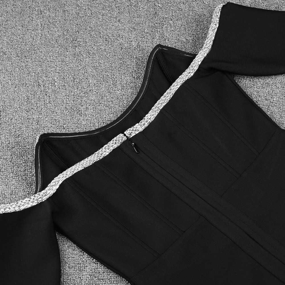 Bandage Dress Long Sleeve Black Bandage Dress 2021 New Arrival Women Mini Crystal Sexy Off Shoulder Bodycon Club Party Dress