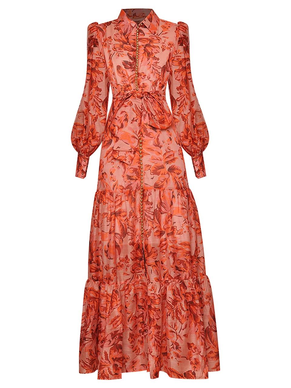 DIDACHARM High Quality Long Dress Fashion Spring New Women'S Vintage Elegant Lapel Long Sleeve Button Printing Party Dresses