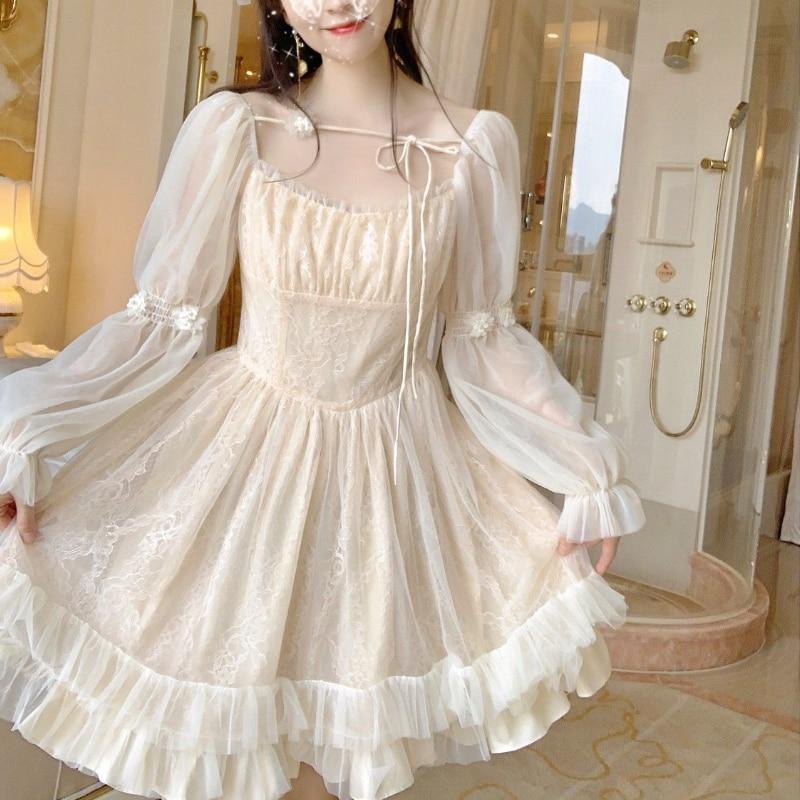 Lolita Kawaii Dress Women Casual Long Sleeve Vintage Y2k Mini Dress Female Japanese Style One Piece Dress Korean 2021 Autumn