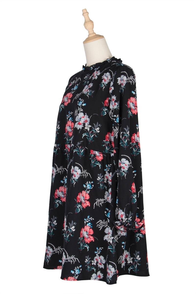 2022 New Autumn Winter Fashion Floral Dress Women Casual Full Sleeve High Waist Loose Print Dress