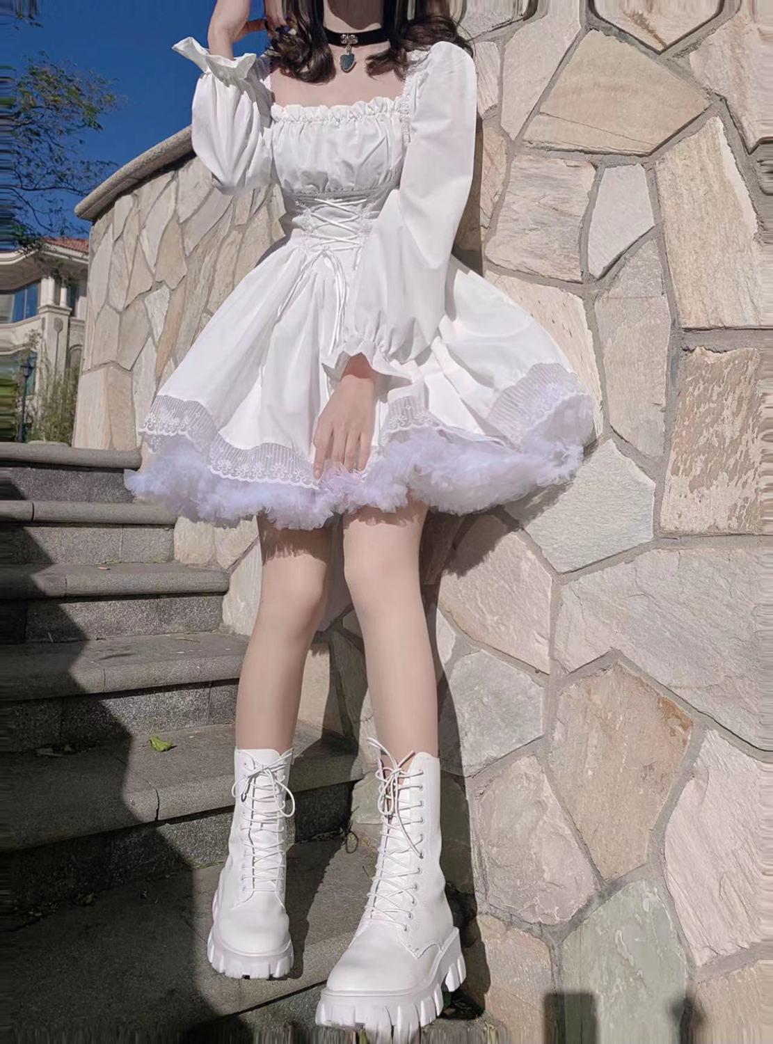 Lolita Dress Party Evening Women Vintage Lace Y2k Mini Dress Female Kawaii Clothing 2021 Spring One Piece Dress Korea White