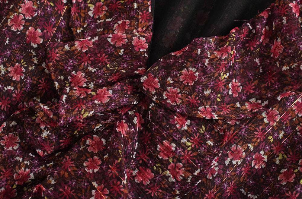TRAF Za Women Fashion Printed Metallic Thread Ruffled Mini Dress Vintage Long Sleeve Smocked Waist Female Dresses Vestidos