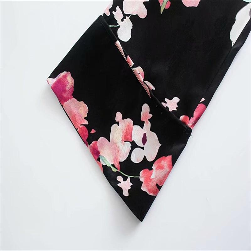 ZA 2021 Floral Print High Collar Dress Women Long Sleeve Jewelry Buttoned Ruched Mini Dresses Female Slim Black Party Dress