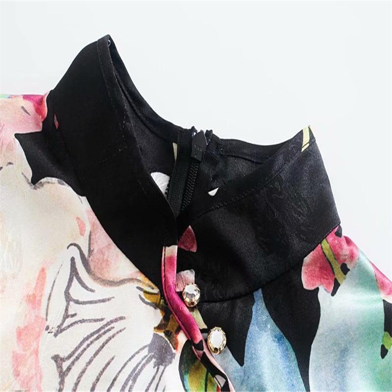 ZA 2021 Floral Print High Collar Dress Women Long Sleeve Jewelry Buttoned Ruched Mini Dresses Female Slim Black Party Dress