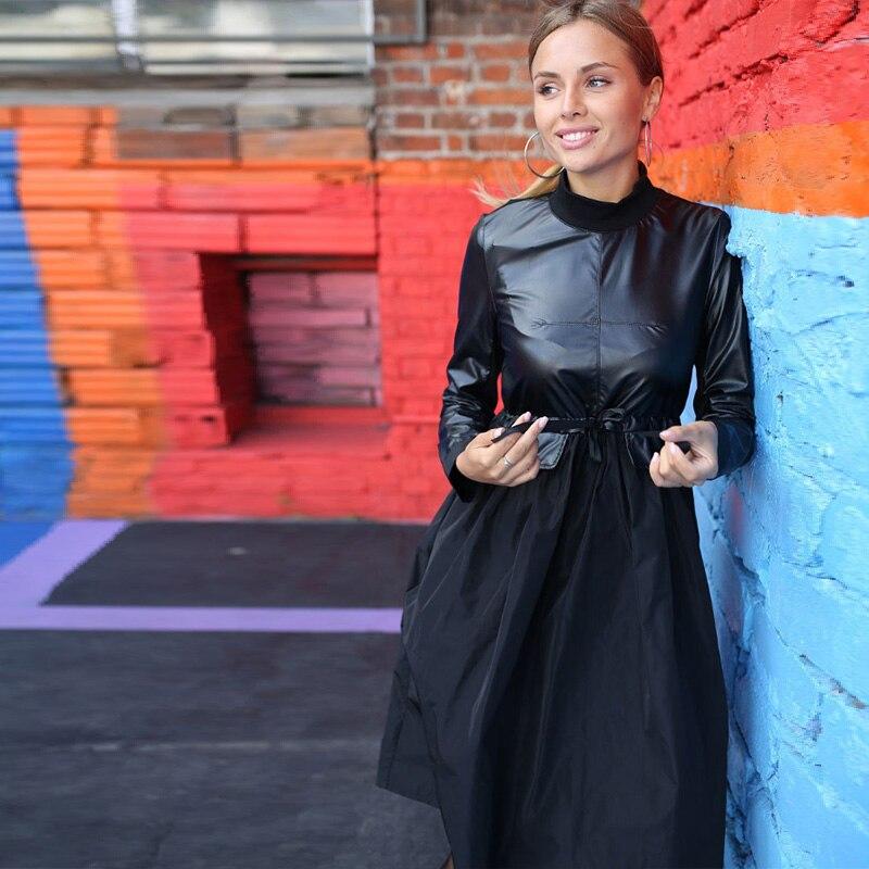Women Sashes a Line Patchwork Vintage Dress Ladies Long Sleeve Stand Collar Party Dress Elegant 2019 New Casual Winter Dress