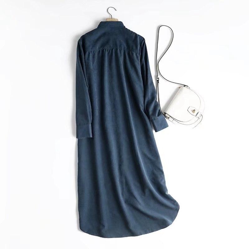 Tangada 2021 Fashion High Quality Women Blue Loose Shirt Dress Vintage Long Sleeve Office Ladies Midi Dress 4C136