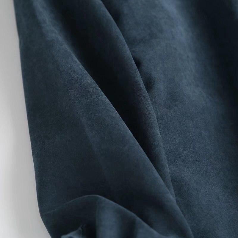 Tangada 2021 Fashion High Quality Women Blue Loose Shirt Dress Vintage Long Sleeve Office Ladies Midi Dress 4C136