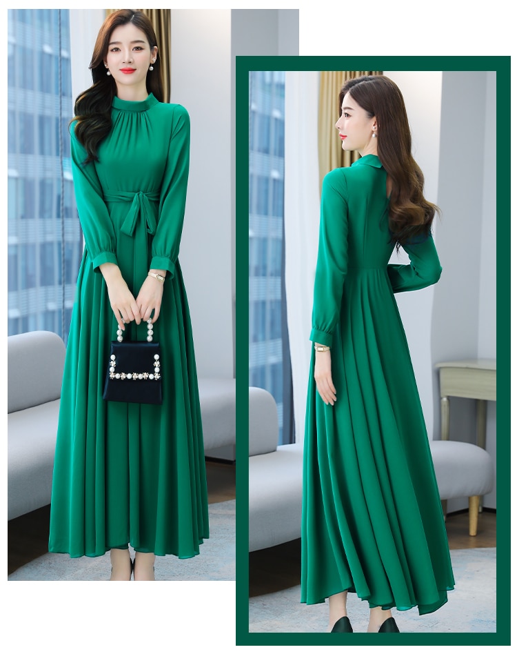 2022 Elegant Solid Casual Chiffon Boho Beach Maxi Dress Spring Autumn Vintage Plus Size Black Dress Women Bodycon Party Vestidos