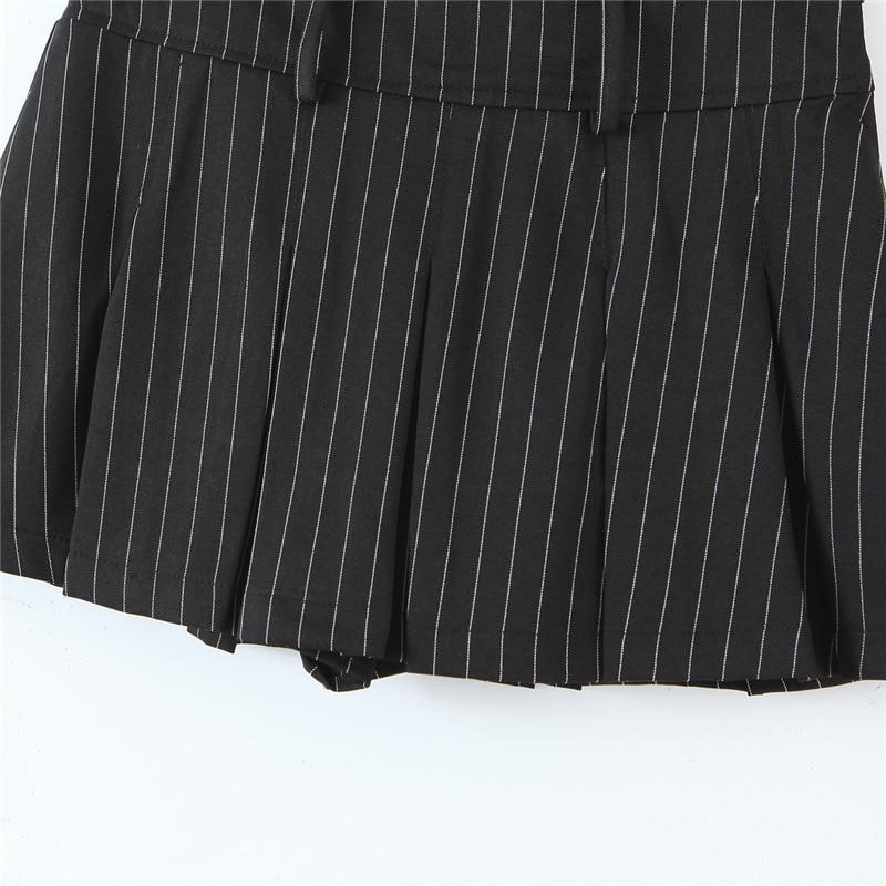 Vintage college style sexy high waist striped pleated skirt woman slim fit kawaii short mini skirt for girl spring summer