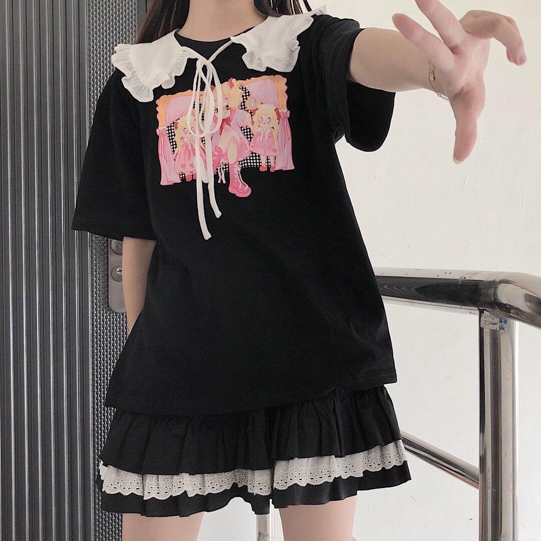 HOUZHOU Mall Goth Gothic Lace Ruffle Mini Skirts Womens Harajuku Fairy Grunge Black Pleated Skirt Japanese Kawaii Streetwear