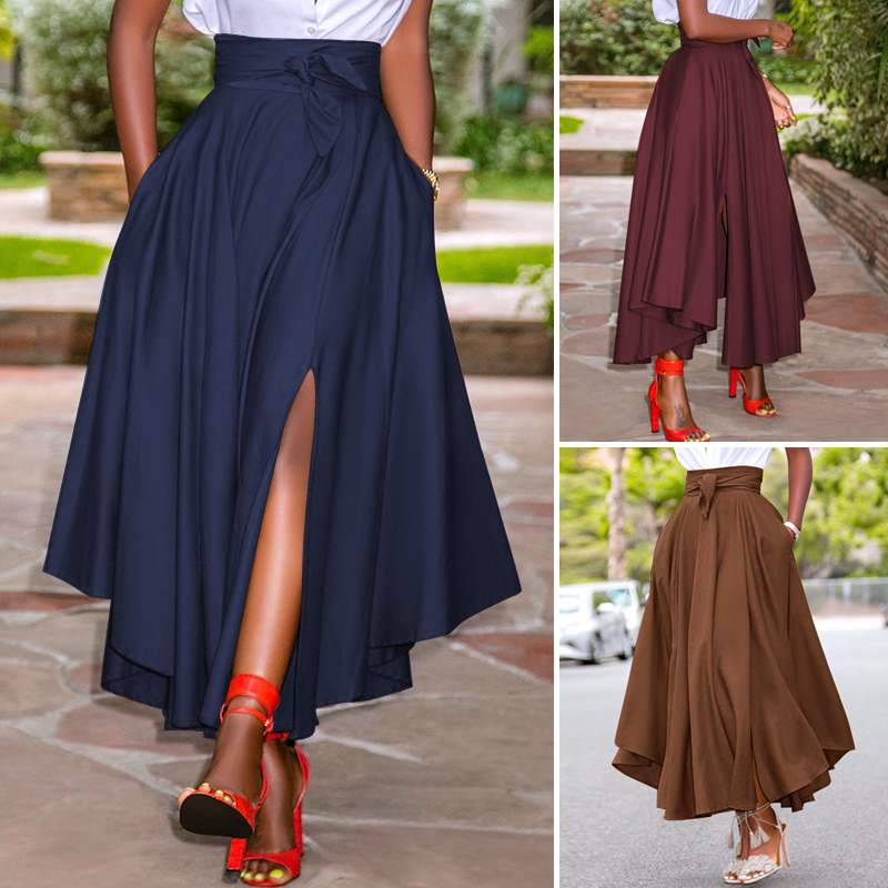 ZANZEA Fashion Irregular Skirts Holiday Zipper High Waist A Line Skirts Womens Summer Long Skirts Vintage Beach Solid Skirts