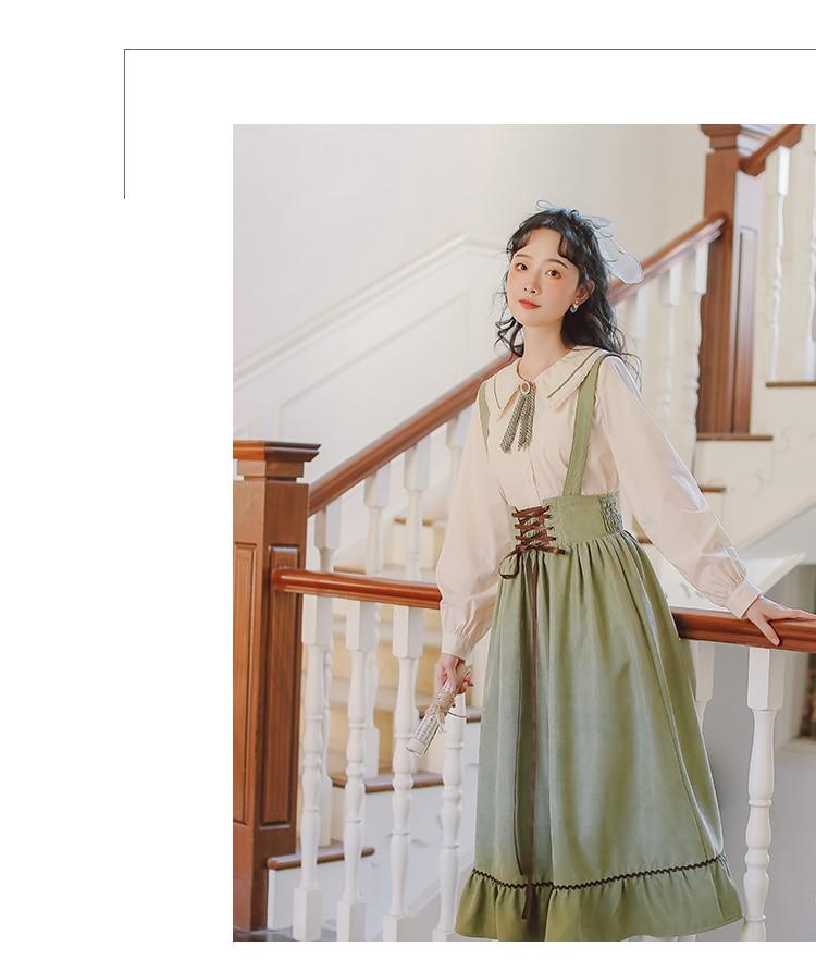 Qiukichonson Spring Summer Women Long Midi Suspender Skirt Teen Girls Preppy Style Cute Lace-Up High Waist Ruffle A-Line Skirts