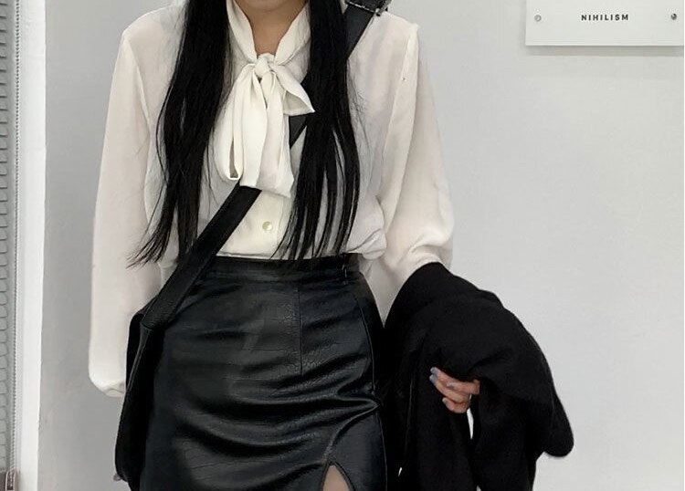 HOUZHOU Punk Leather Skirt Women Black Sexy Split Slim High Waisted A-line Mini Skirts Autumn Korean Fashion Harajuku Streetwear