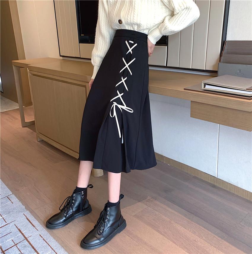 Spring/Autumn Women Skirts High Waist Student Korean Style Dark Vintage Ruffle Long A-line Skirts Women Fashion 2022