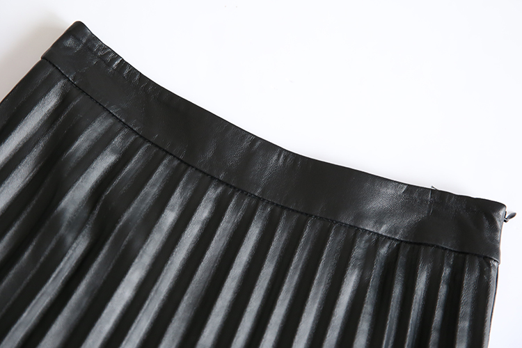 Ropa De Mujer 2021 Elegant Fashion Women Full-length Genuine Leather 75cm Long Pleated Skirt Lady Nappa Street Black Jupe Faldas