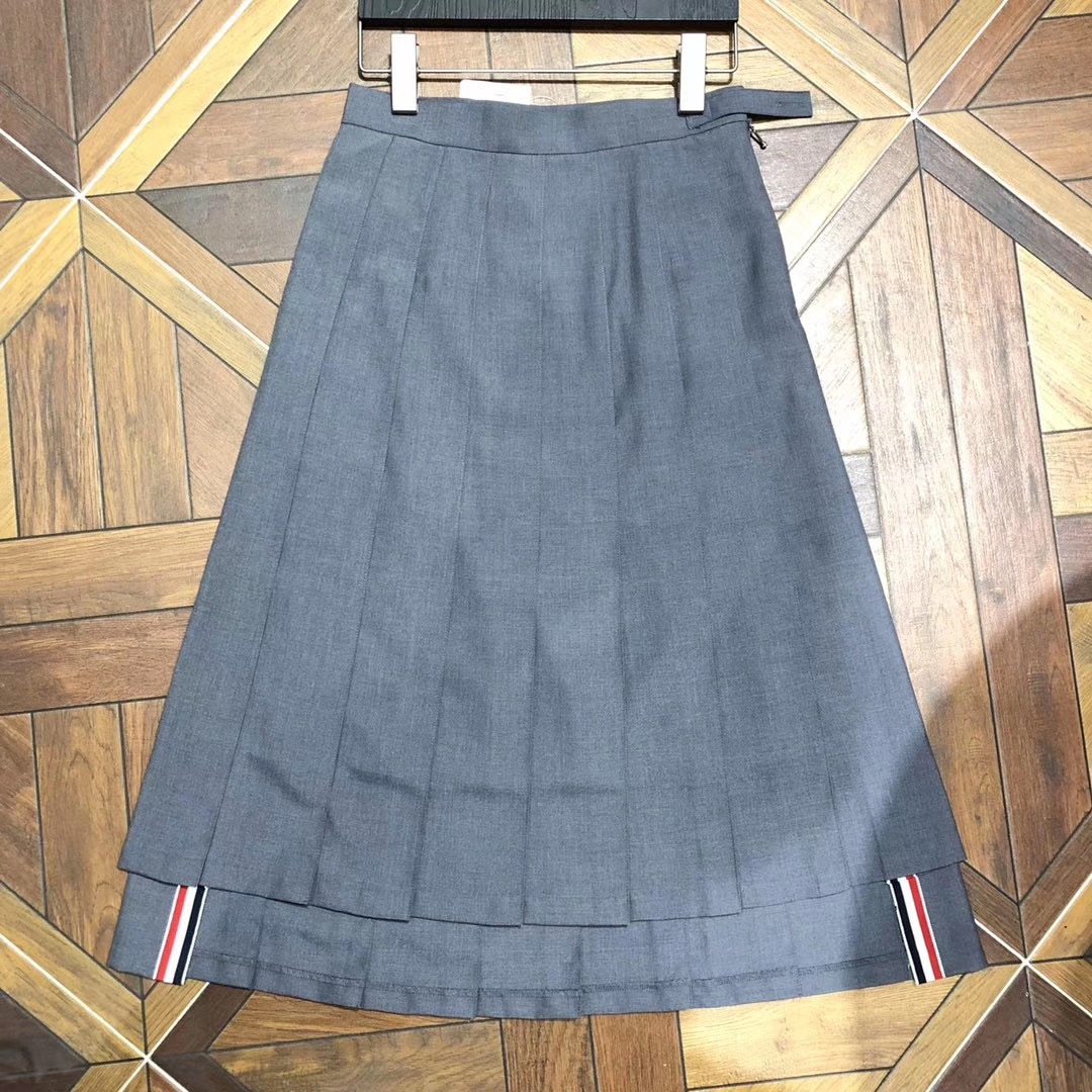 2021 Fashion Brand Tb Pleated Skirt Women Preppy Style Split Mid-calf Skirts Lady Empire Falda Gray Blue JK Uniform Jupe Femme