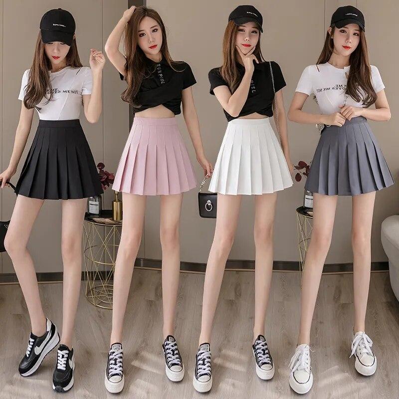 JMPRS Summer Women Pleated Skirt High Waist Chic A Line Ladies Pink Mini Skirt JK Button Sexy Preppy Style Girls Dance Skirt