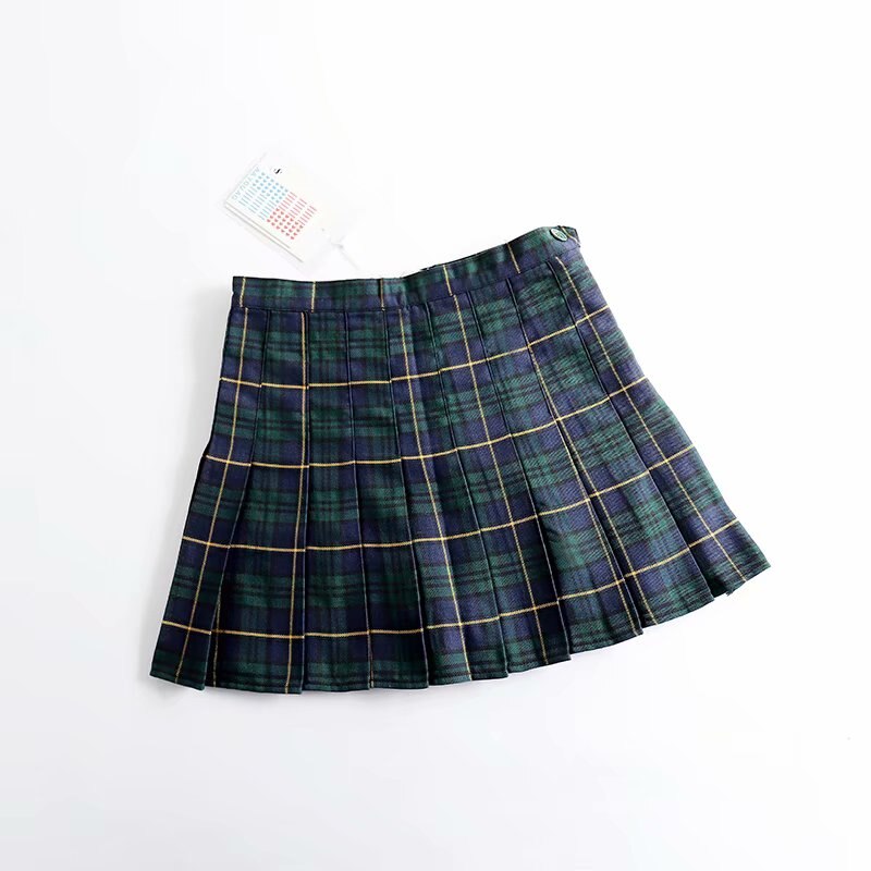 Women Preppy Style Check Pleated Skirts with Safety Shorts Plaid Mini Skirts High Waist Pleated Skirt