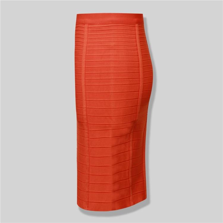 High Quality Black Red Blue Orange Zipper Bodycon Rayon Bandage Skirt Day Party Pencil Skirt