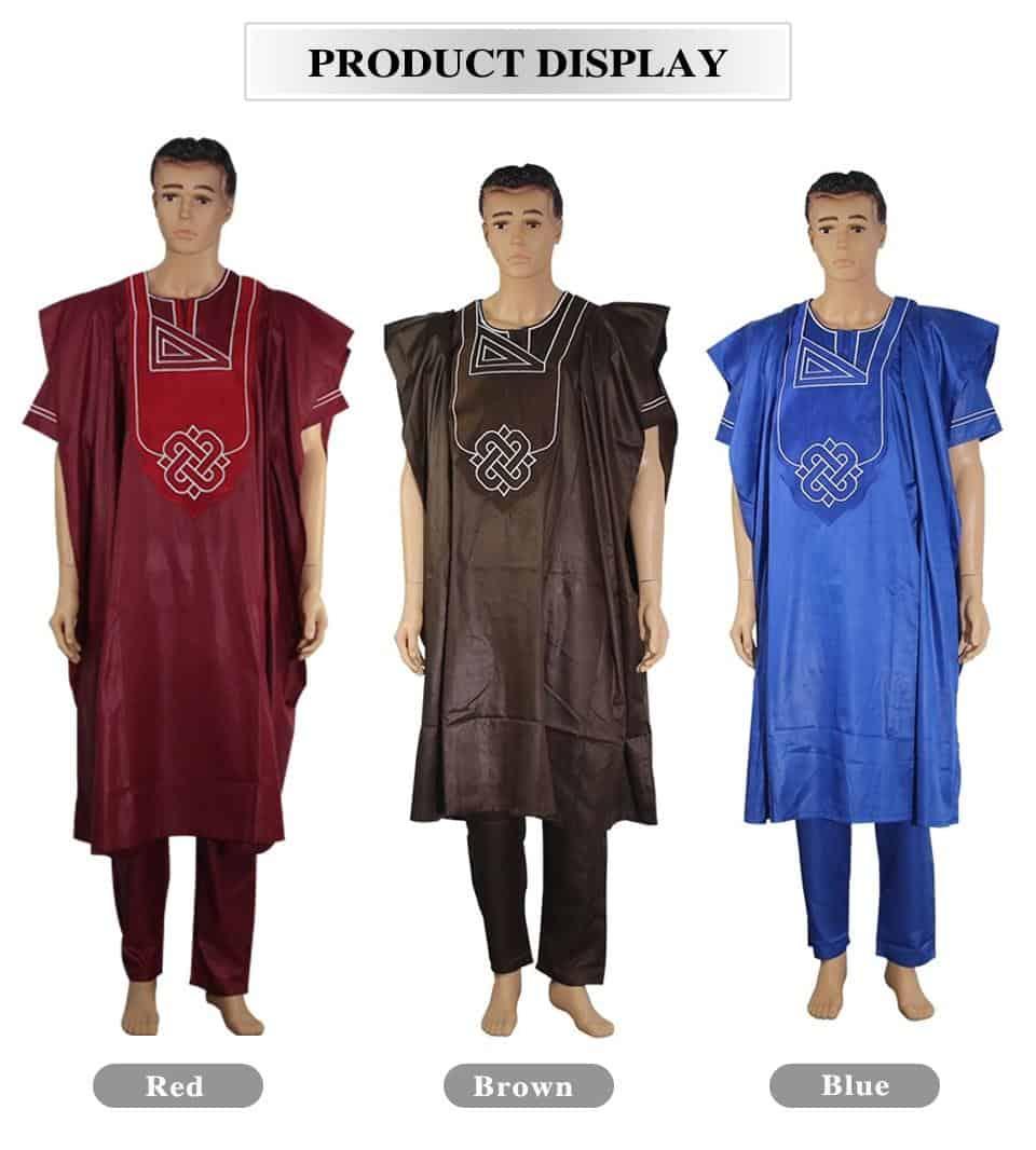 H&D african men clothing 3 pieces set mens dashiki shirt africa bazin riche outfit clothes dress tops pant suits no cap