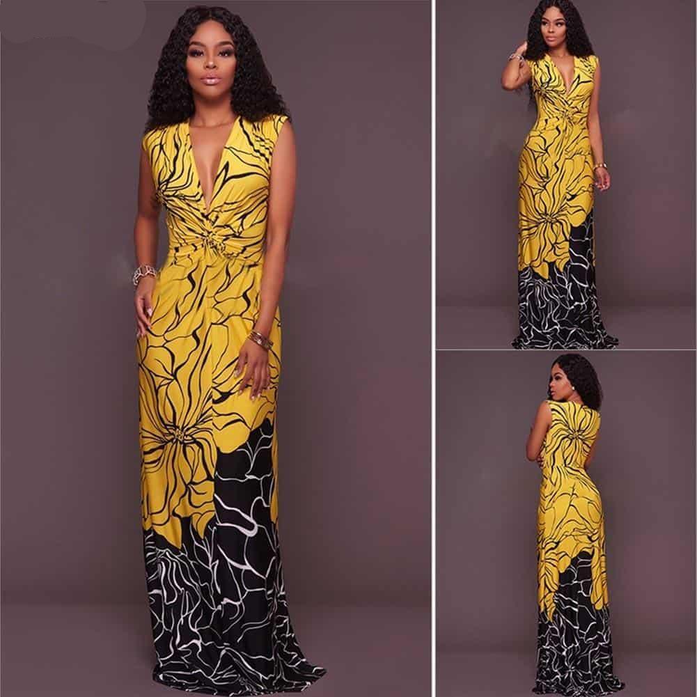 SUNGIFT African Dress For Women Dashiki African Print Big Size Sleeveless Maxi Dress African Empire Waist 2019 Summer Dresses