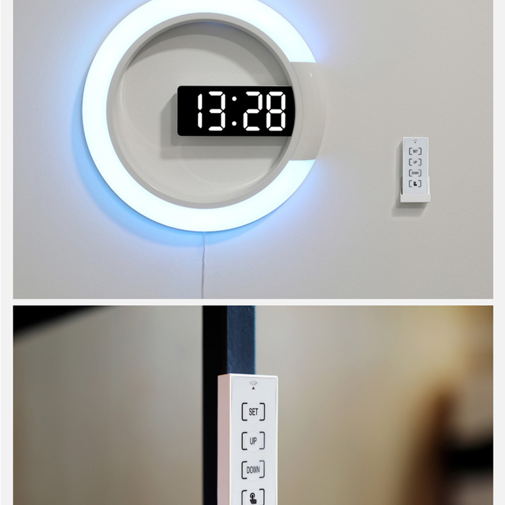 3D LED wall clock Digital Table Clock Alarm Modern Design Mirror Hollow Temperature Nightlight For Home Living Room Decorations