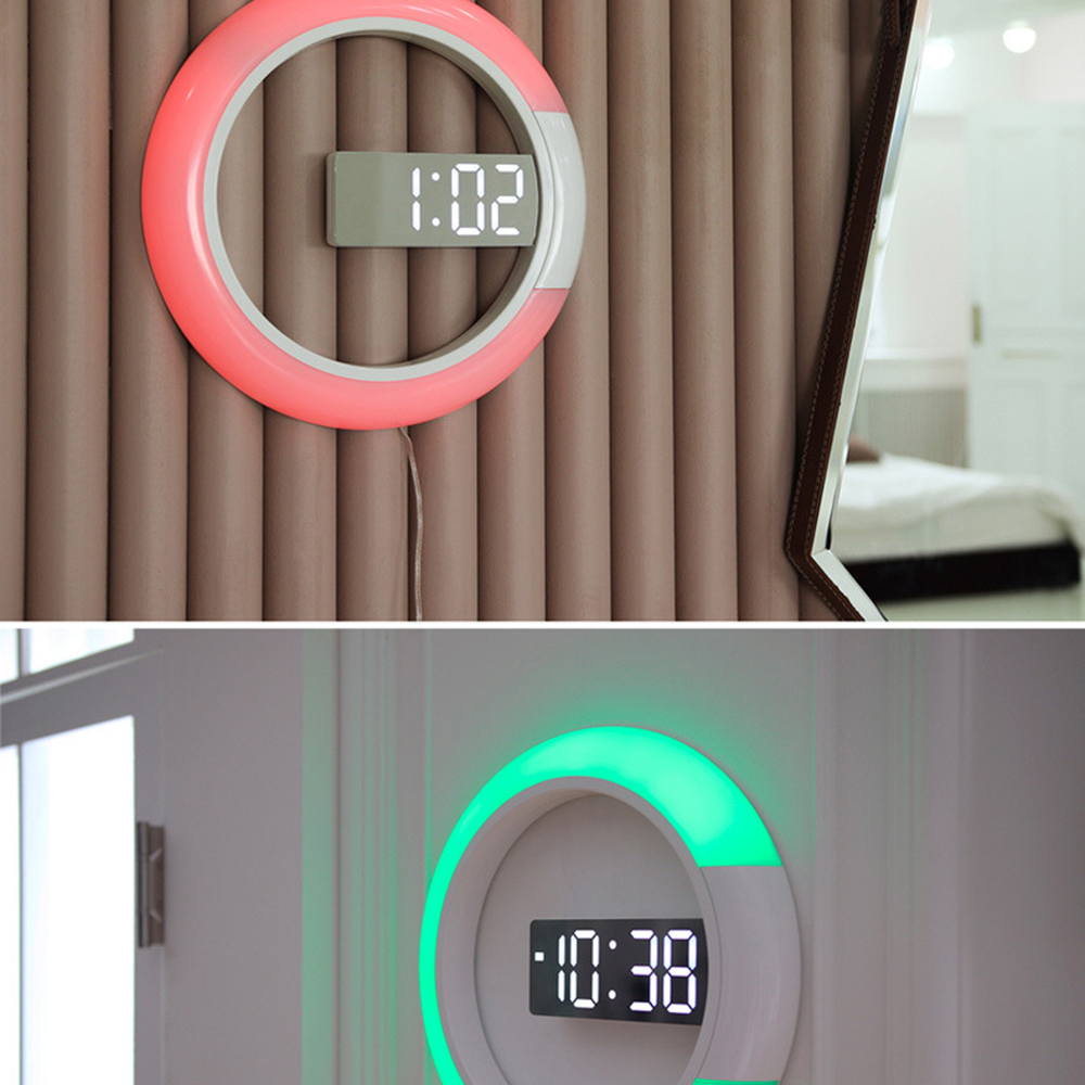 3D LED wall clock Digital Table Clock Alarm Modern Design Mirror Hollow Temperature Nightlight For Home Living Room Decorations