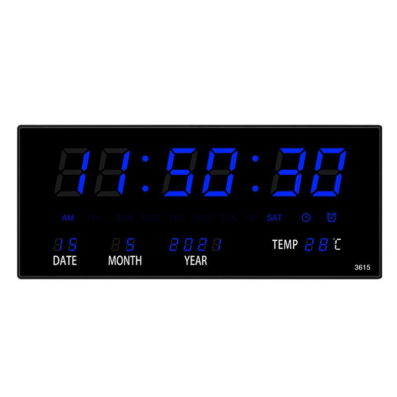 36*15*2.8CM Digital Wall Clock Alarm Hourly Chiming Temperature Calendar Table Clocks with EU/UK/US/AU Plug Electronic LED Clock