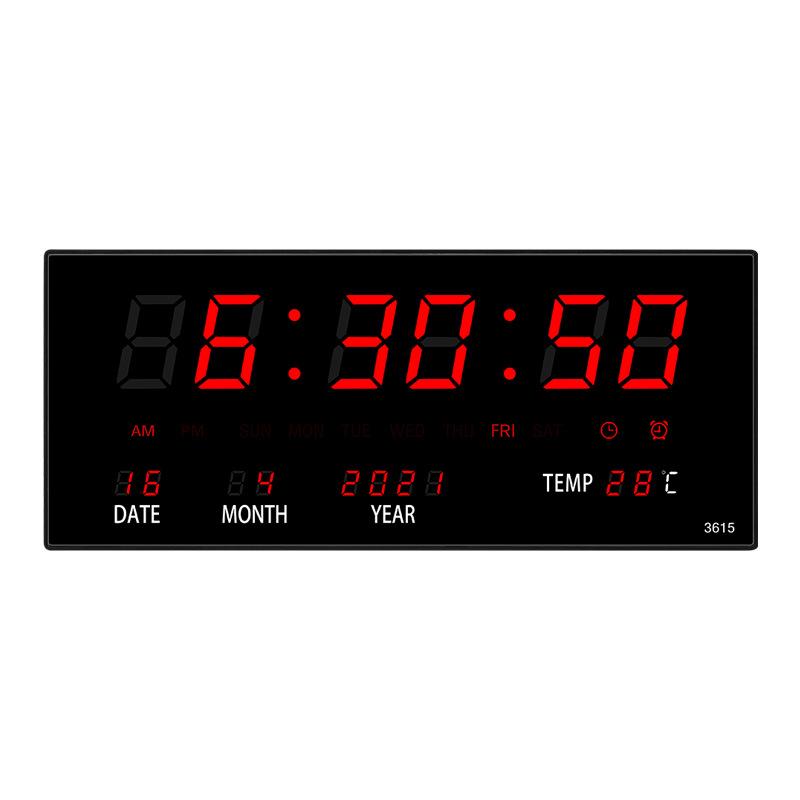 36*15*2.8CM Digital Wall Clock Alarm Hourly Chiming Temperature Calendar Table Clocks with EU/UK/US/AU Plug Electronic LED Clock