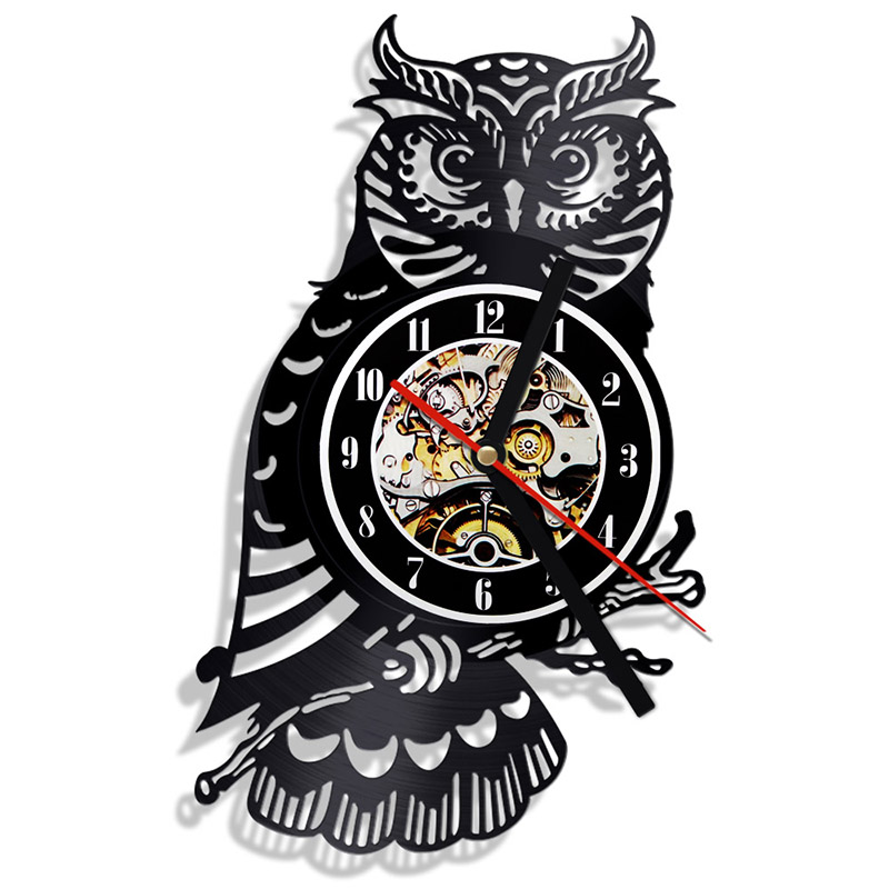 Owl Wall Clock Owl Vinyl Record Wall Clock with Illuminated LED Light Living room Home Decoration Gift reloj de pared relojes