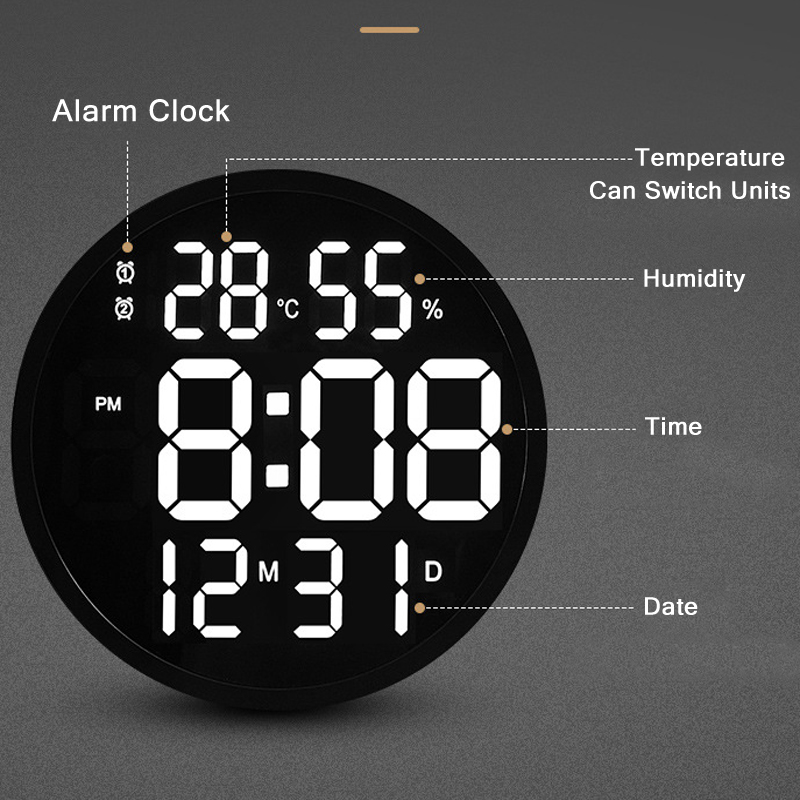 LED Wall Clock Led Large Clock Mute Digital Temperature And Humidity Electronic Clock Modern Living Room Decoration 12 Inches