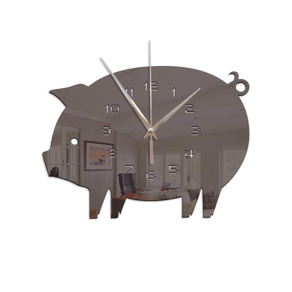 Home Living Room Bedroom Creative Cute Animal Pig Pig Acrylic Mirror Sticker Clock Living Room Kitchen Bedroom Study Decoration
