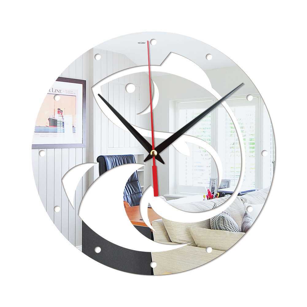Creative Disc Fish Water Acrylic Mirror Clock Mute Wall Clock Home Decoration Mirror Paste Living Room Bedroom 192