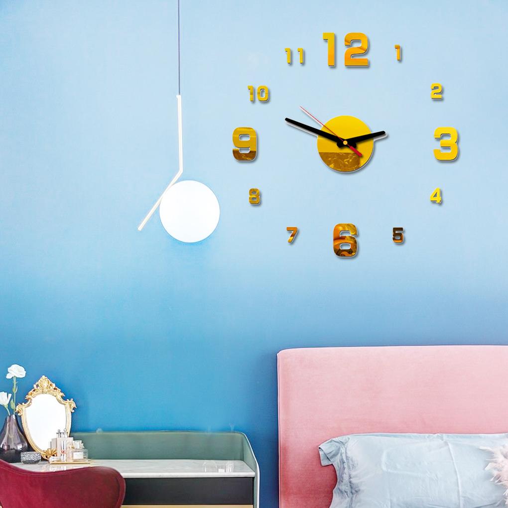 Self-Adhesive 3D Wall Clock Mirror Sticker Home Living Room Decorative DIY Acrylic Clock - Red