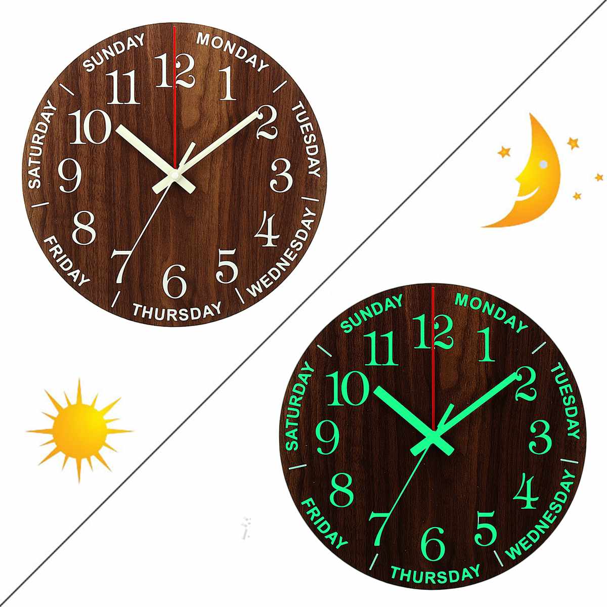 12 Inch Wood Luminous Wall Clock Silent light in dark night Nordic Fashion Wall Clock Non Ticking Clock With Night Light
