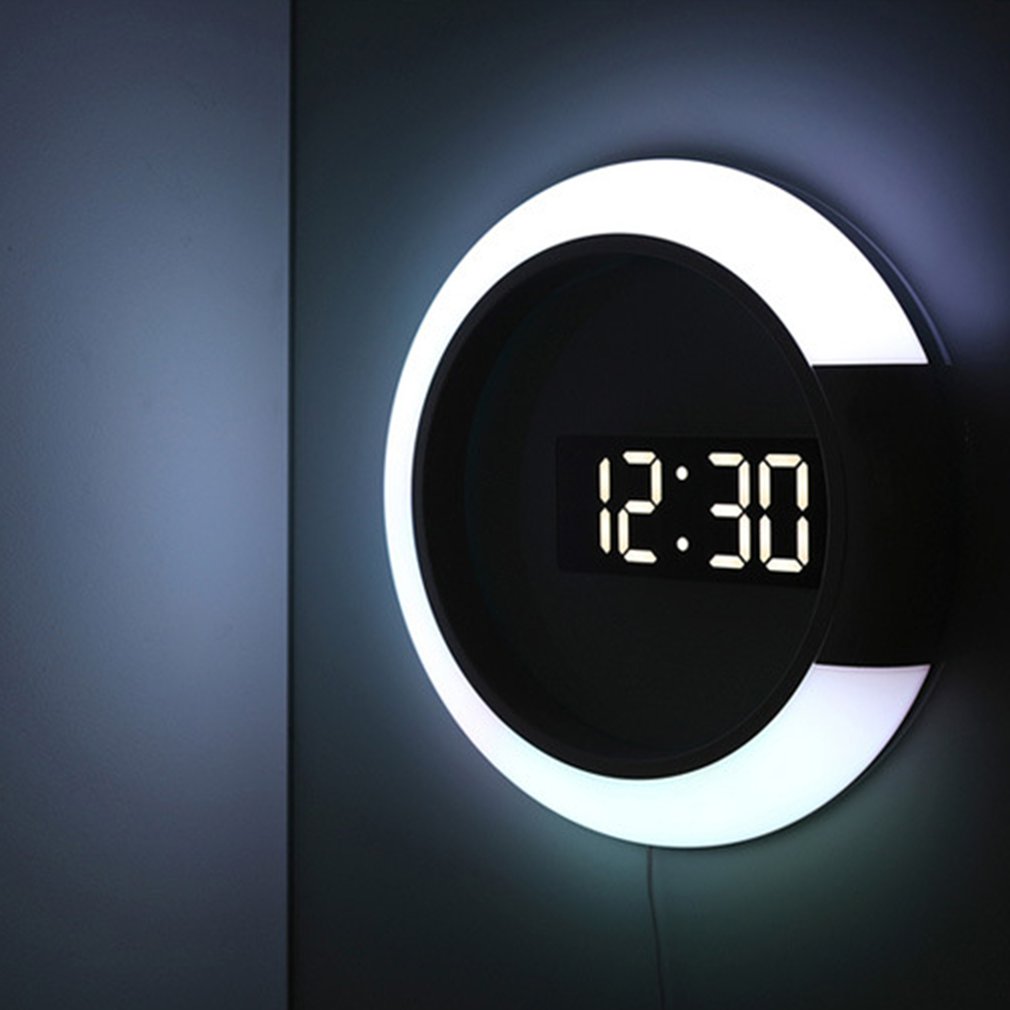 LED Mirror Hollow Wall Clock Modern Minimalist Creative Alarm Clock 7-color Electronic Digital Display Wall Clock