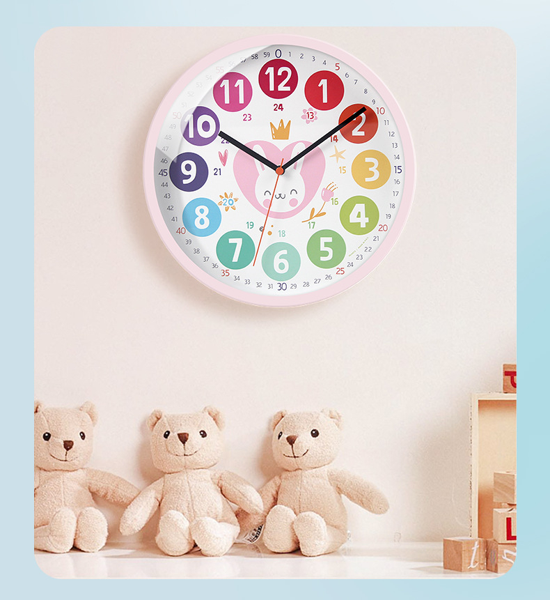 Kids Wall Clock Educational Montessori Time Learning Teaching Aids Clock Toys Cute Bright Color Girl Children Cartoon Bedroom