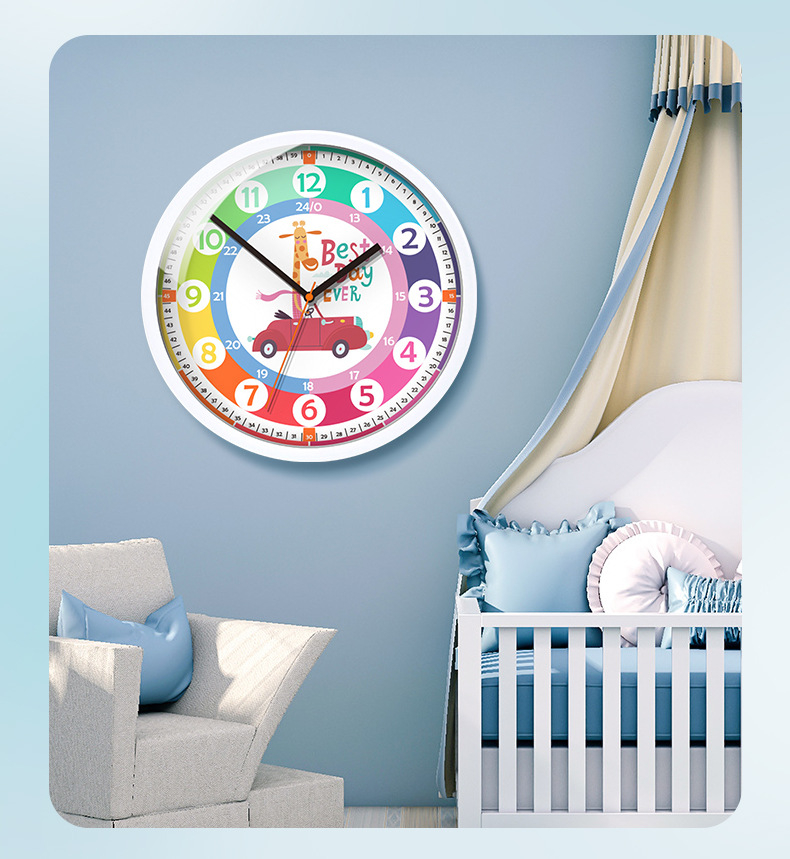 Kids Wall Clock Educational Montessori Time Learning Teaching Aids Clock Toys Cute Bright Color Girl Children Cartoon Bedroom