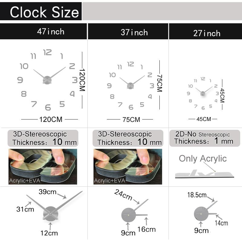 Silver pointer new sale wall clock clocks reloj de pared watch 3d diy Acrylic mirror Stickers Quartz Modern Home Decoration