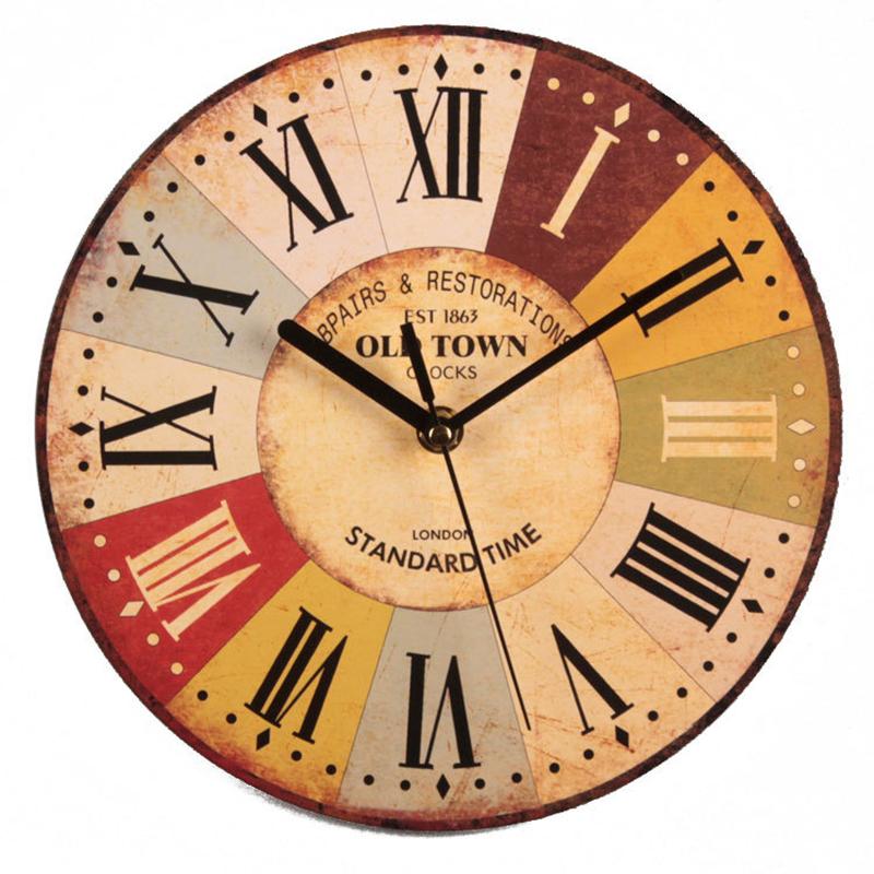 Vintage Wall Clock 25cm Tuscan Style Quartz Wall Clock Retro Roman Numeral Clock Wooden Clock Living Room Wall Decoration