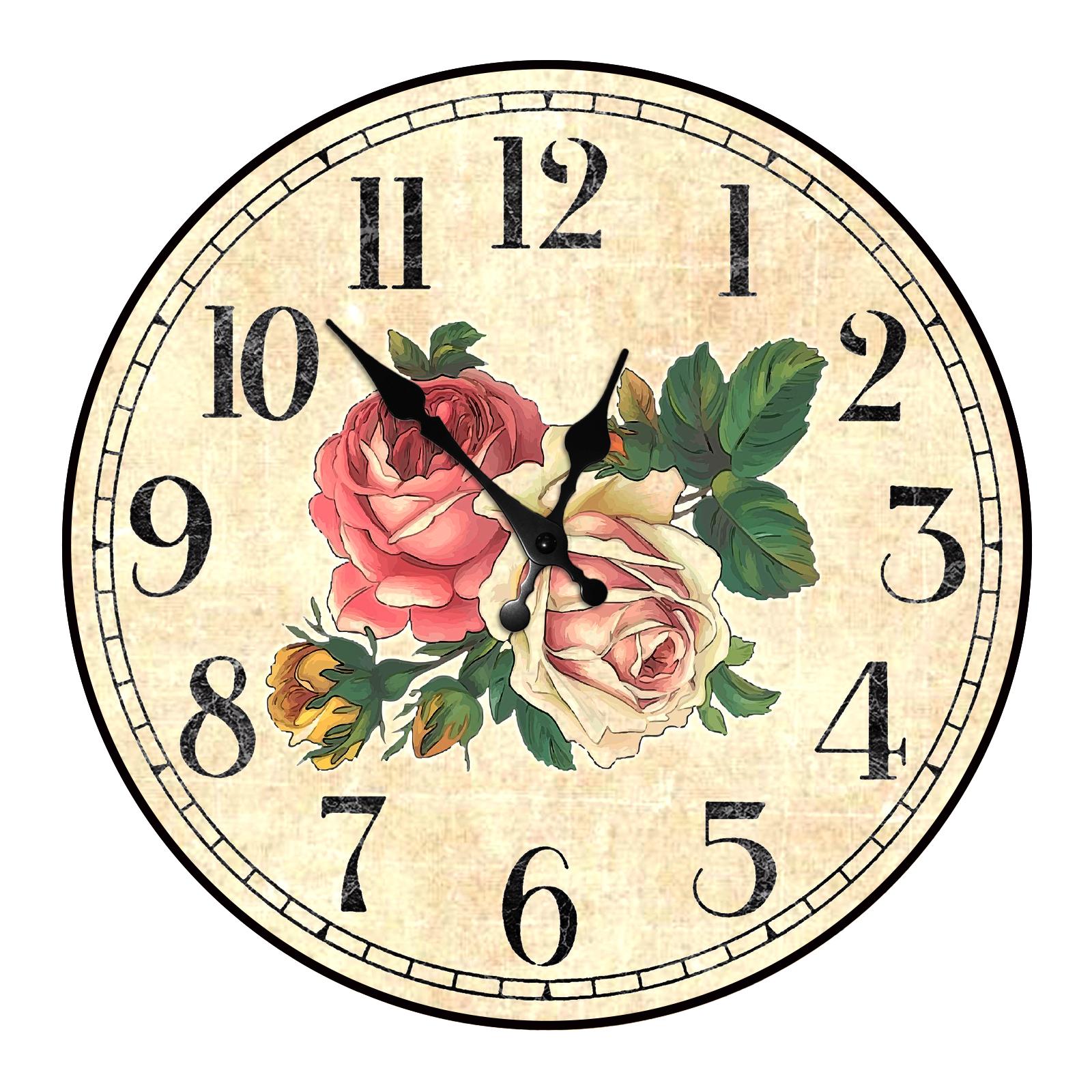 Home Vintage French Kitchen Large Wooden Wall Clock Silent Non-Ticking Quartz Round Wood Wall Clock Modern Design Wall Art Clock