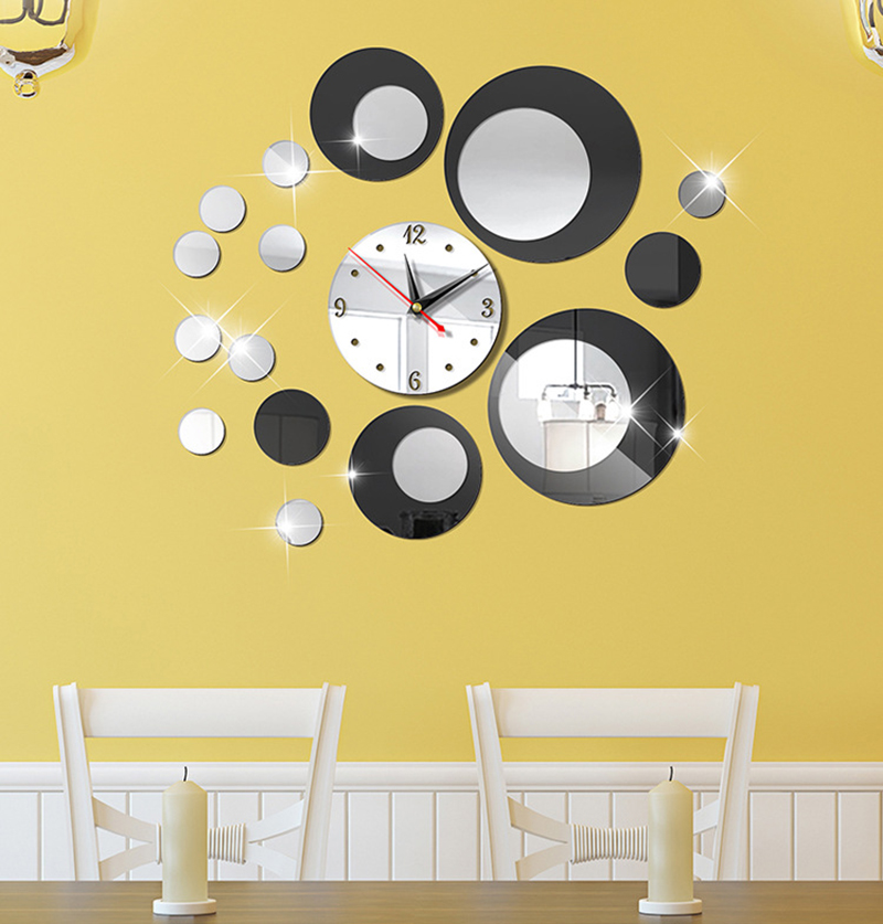 ZGXTM Creative European Wall Clock Home DIY 3D Stereo Decorative Clock Acrylic Square Strip Mirror Wall Sticker Wall Clock